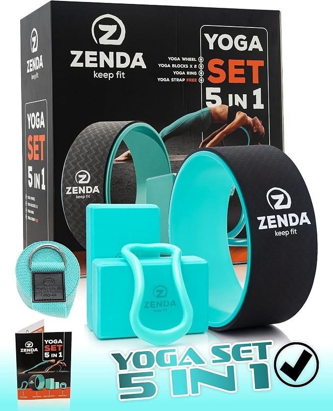 Yoga Set 5 in 1 | Yoga Wheel Set | Yoga Kit with Yoga Wheel for Back Pain, 2 Yog