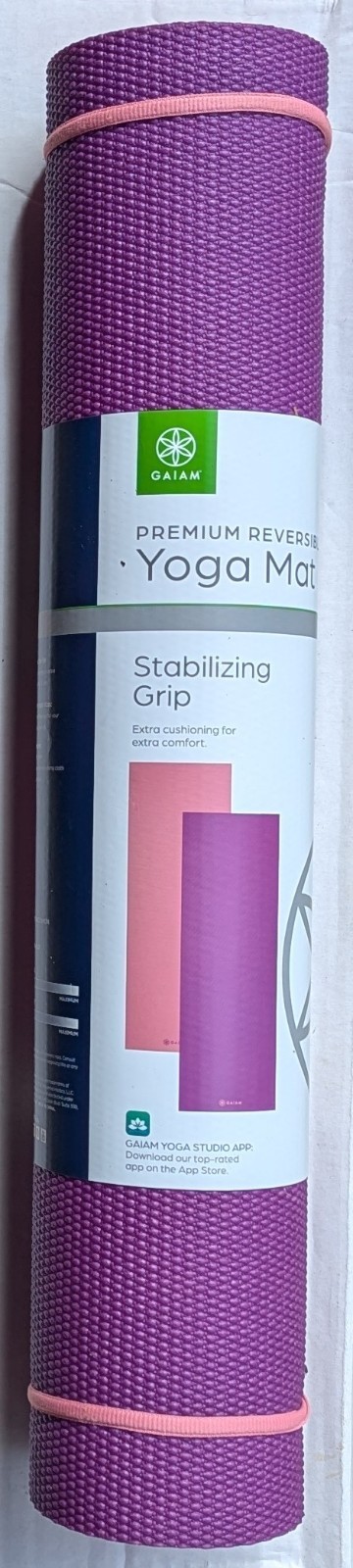 GAIAM Premium Reversible Yoga Mat 5 MM, Stabilizing Grip 68&Prime; X 23.5 X 5mm New
