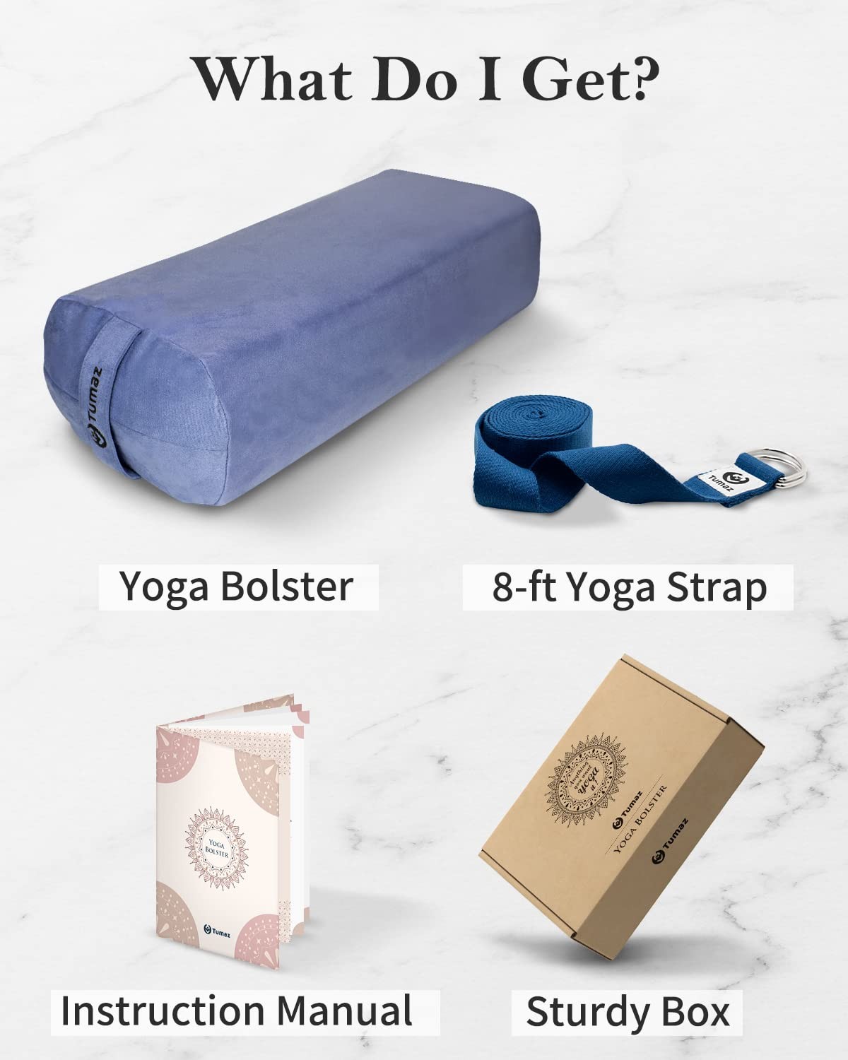 Tumaz Yoga Bolster Set – Rectangular 27.6&Prime; x 9.8&Prime; x 5&Prime;, Classic Blue