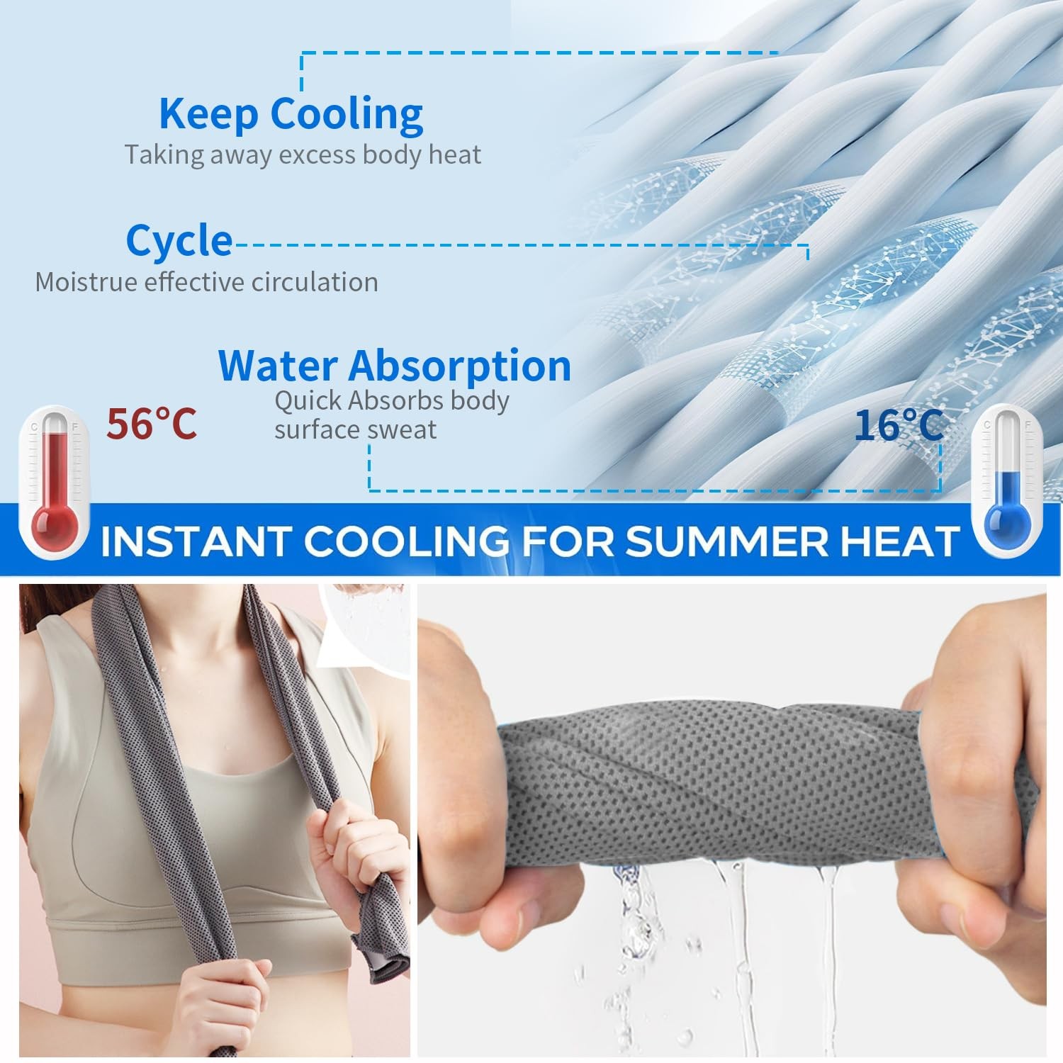 Puomue 5 Pack Cooling Towels, 40 Inches X 12 Inches, 40&Prime; X 12&Prime;, Multicolor