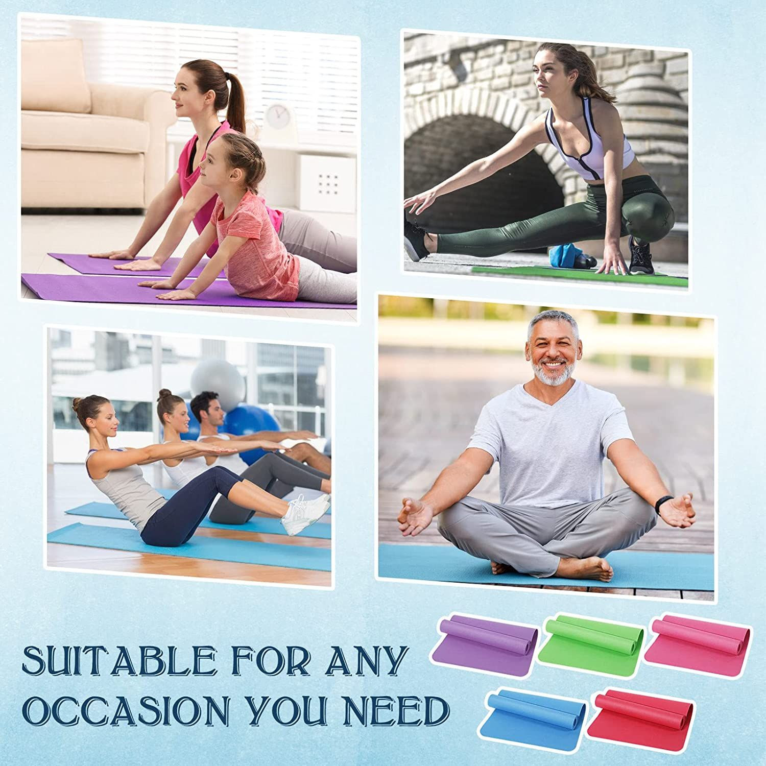 10 Pack Yoga Mats Bulk, 68&Prime; x 24&Prime; x 4mm Thick for Kids Multicolor