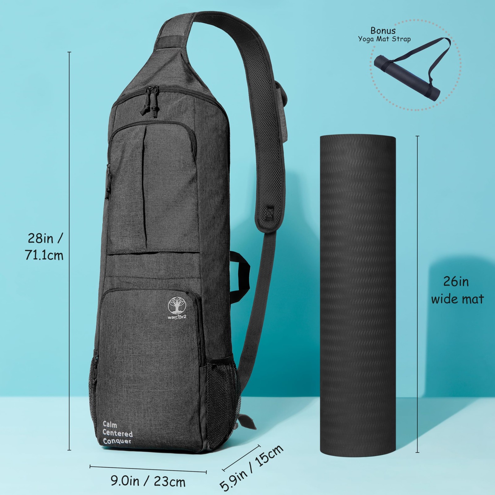 Yoga Mat Bag Carrier – Large Pockets & Water Bottle Holders. Yoga Backpack Fi…