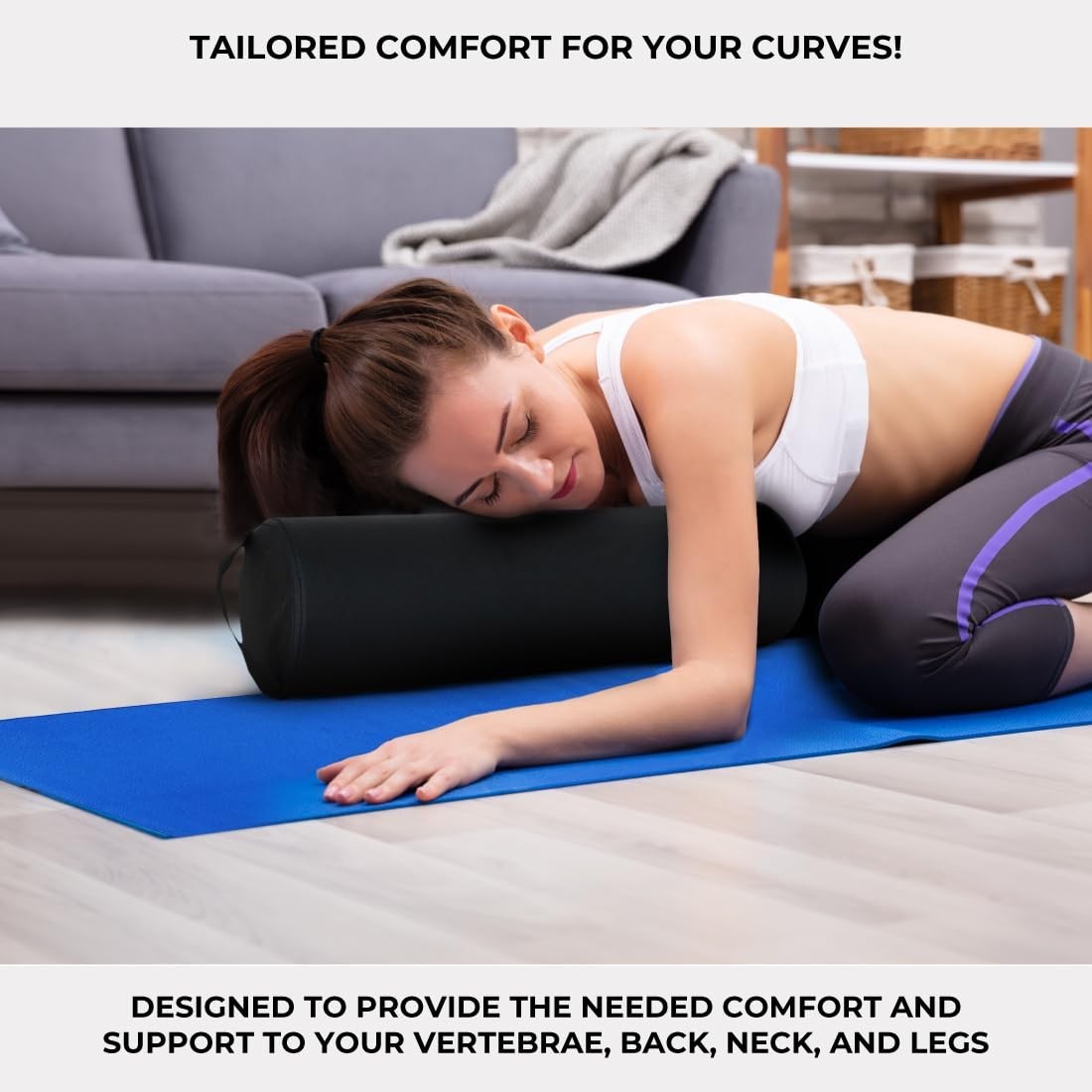 Ergonomic Black Bolster Pillow – 6&Prime; x 26&Prime; for Yoga, Massage & Relaxation