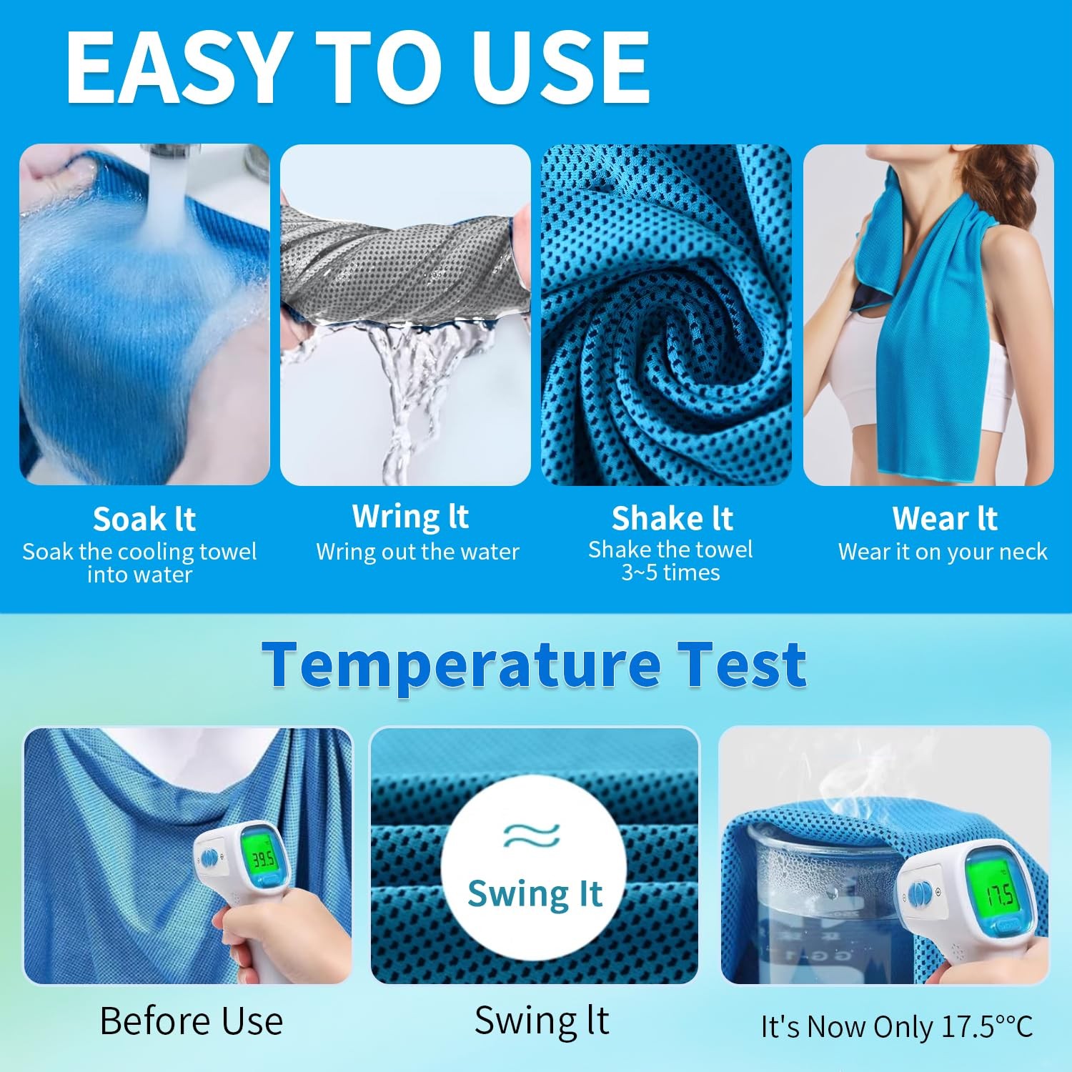 Puomue 5 Pack Cooling Towels, 40 Inches X 12 Inches, 40&Prime; X 12&Prime;, Multicolor