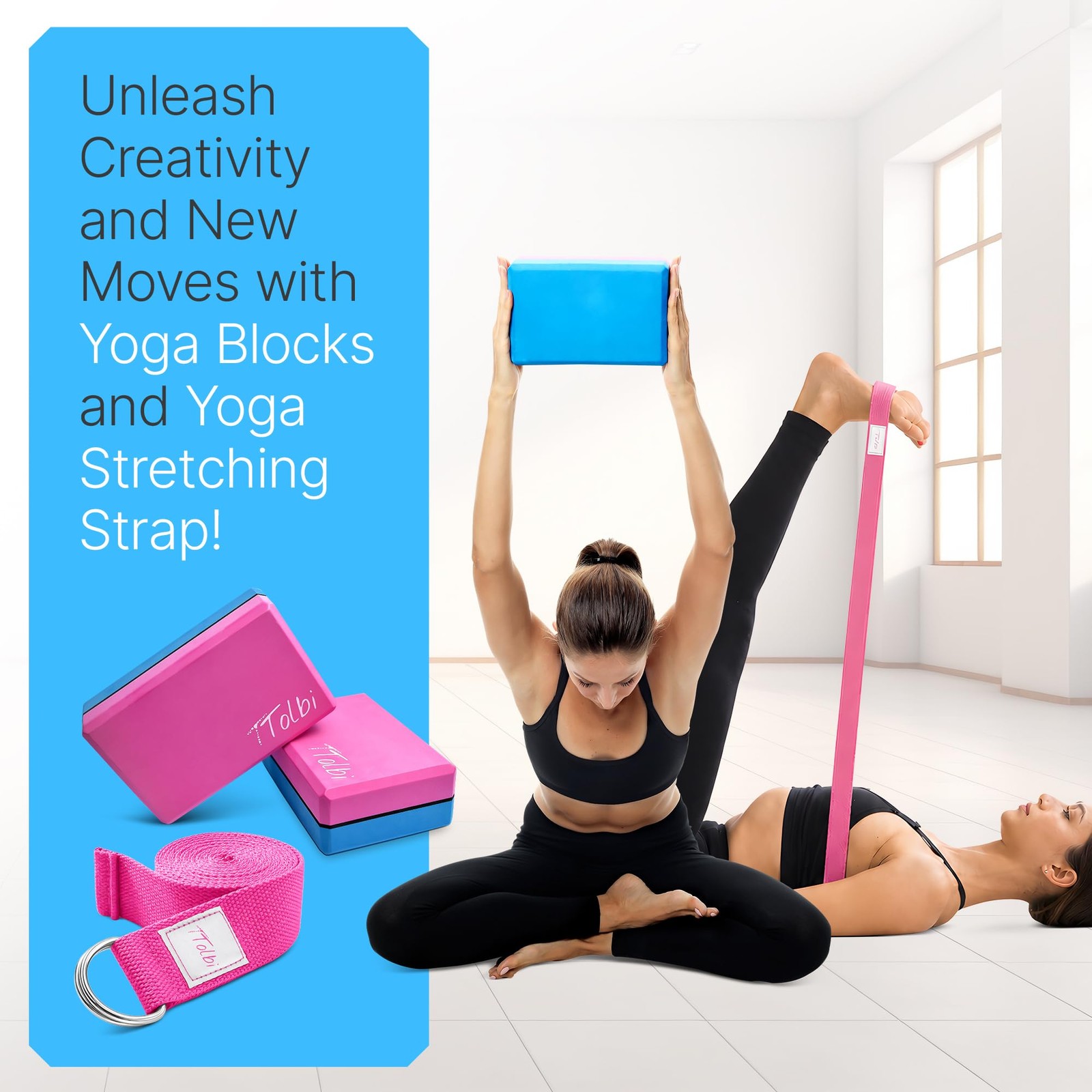 Yoga Starter Kit – Yoga Blocks 2 Pack, Strap & 2 Knee Pad Cushions