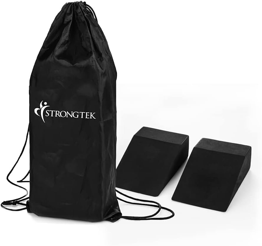StrongTek Yoga Foam Wedge Blocks (Pair) One Size, 6"-Standard (BLACK)
