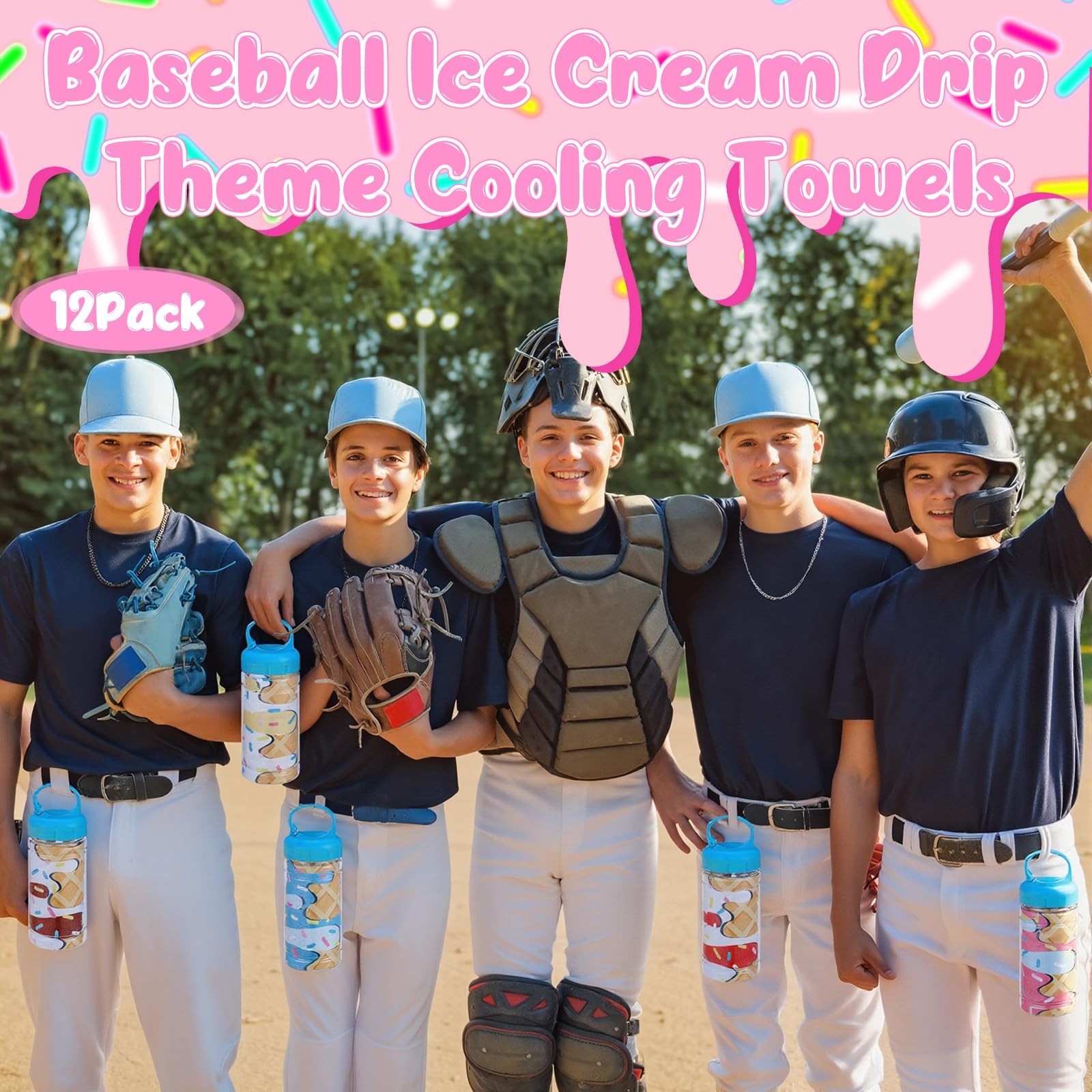 Hahafelt 12 Pack Ice Cream Drip Baseball Cooling Towels For Boys Ice Cream
