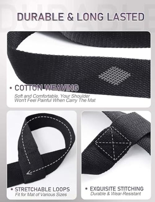 Yoga Mat Carrier Strap – Adjustable Thick and Wide Strap for Carrying Mat Black