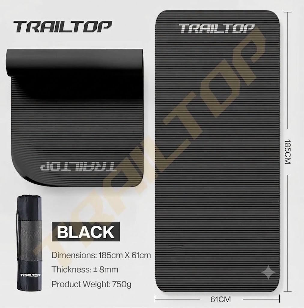 Trailtop Premium NBR Yoga Mat Anti Slip 8mm Fitness Exercise Mat with Carry Bag
