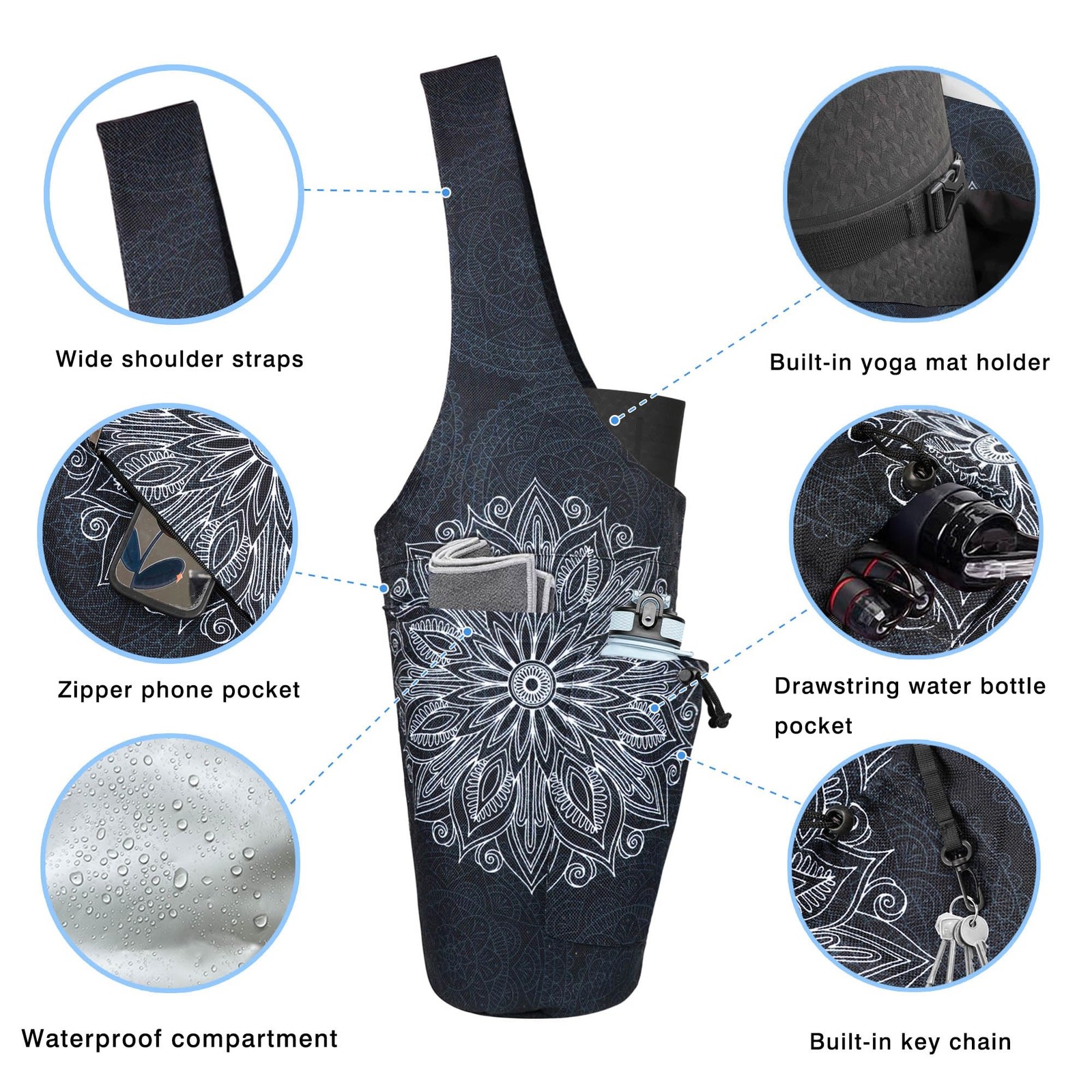 Yoga Mat Bag – Large Opening Long Tote Yoga Mat Carrier Holder Bag with Water…