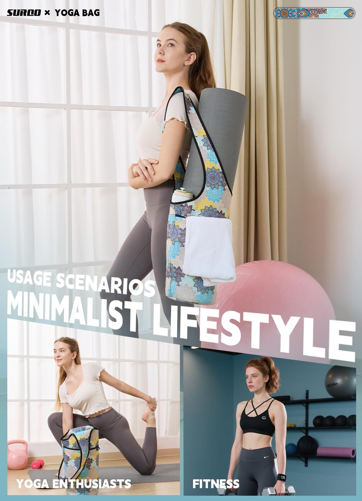 Yoga Mat Bag Neoprene Lightweight Carrier Large Zipper Pocket Gym Fitness