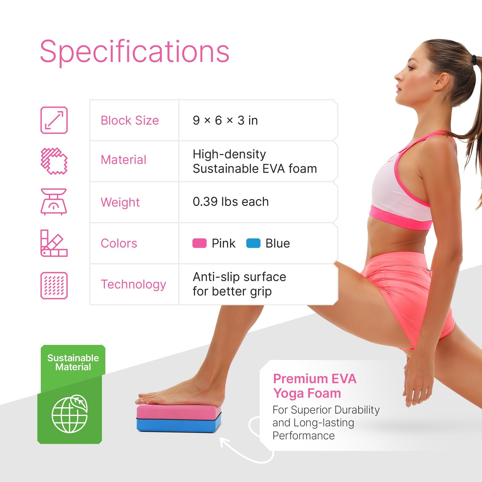 Yoga Starter Kit – Yoga Blocks 2 Pack, Strap & 2 Knee Pad Cushions