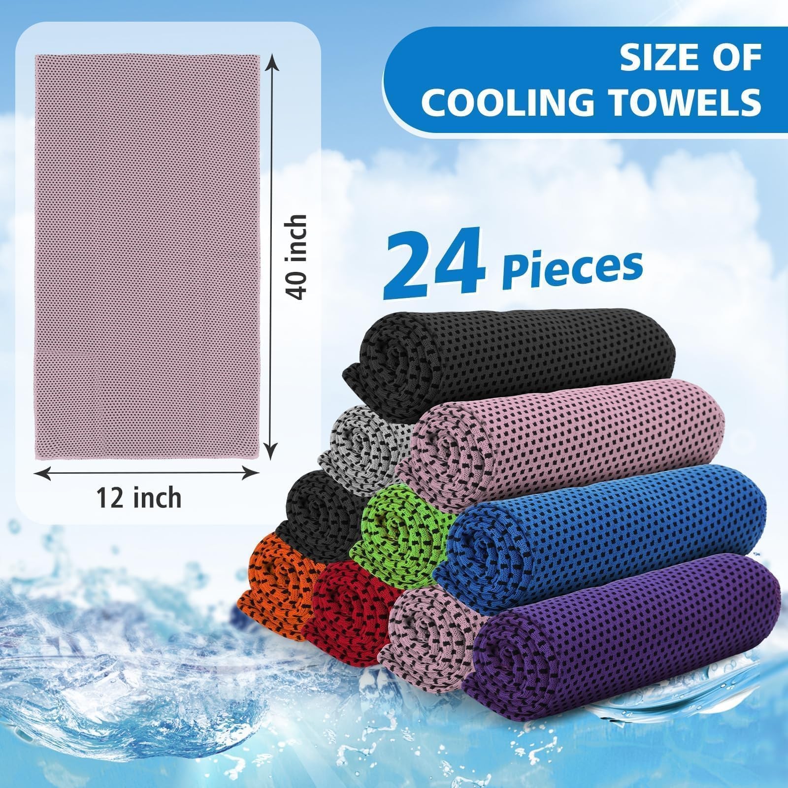 PJPSAA 24 Pack Cooling Towels Bulk for Neck and Face 40&Prime;x12&Prime;, Multicolor