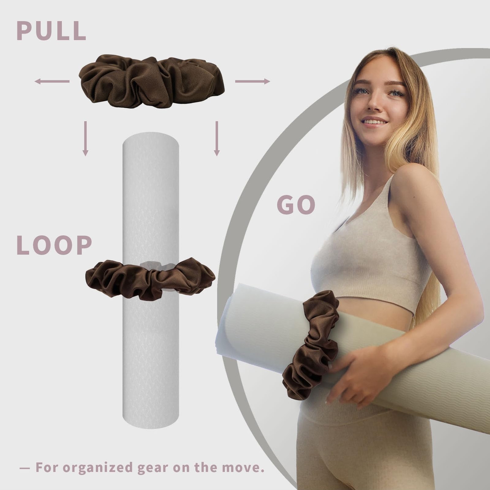 Yoga Mat Scrunchie – Stylish Yoga Mat Strap – Stretch-Fit for All Standard Ma…