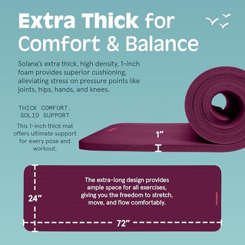 Boysenberry Solana Yoga Mat – 1&Prime; Thick & Nylon Strap for Men & Women