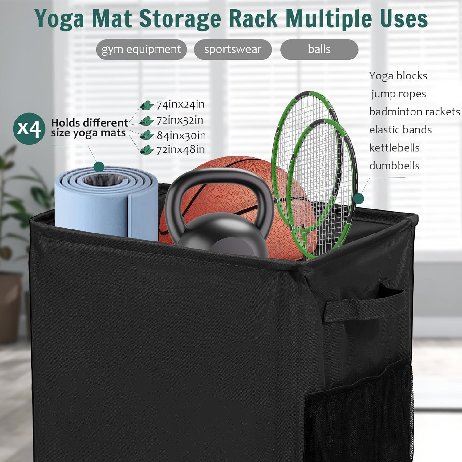 Yoga Mat Storage Racks Home Gym Storage Rack with Wheels Yoga Mat Holder Side 2