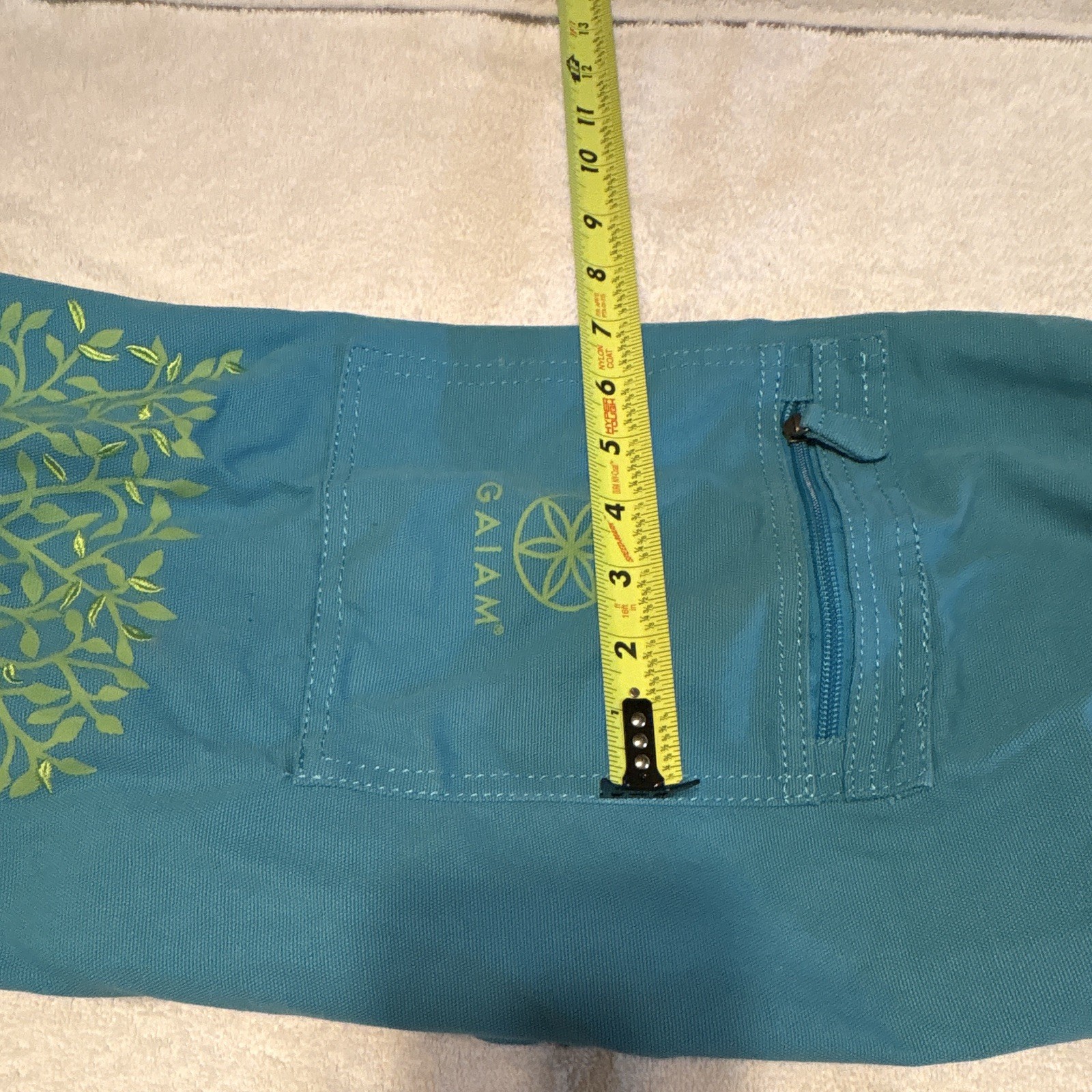 Gaiam Large Yoga Mat Bag 15L Blue Green Zip Zippered Pocket Tree Nylon