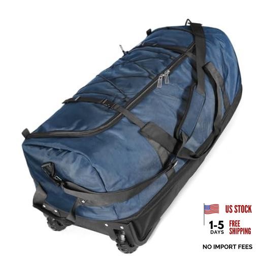 110L Expandable to 140L 32” Foldable Oxford Soft-Sided Rolling Duffle Navy Blue