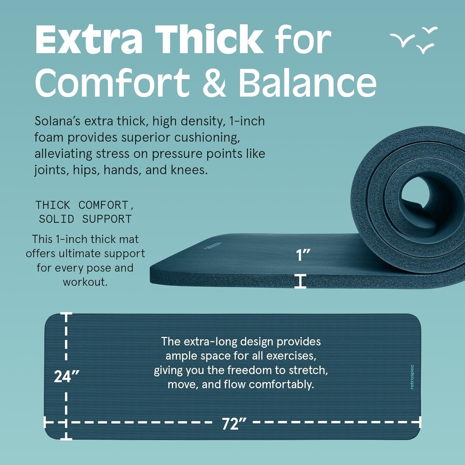 Solana Yoga Mat 1&Prime; Thick With Nylon Carry Strap for Men & Women – Non Slip