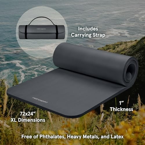 Solana Yoga Mat 1&Prime; Thick w/Nylon Strap for Men & Women – Non 1 inch Graphite