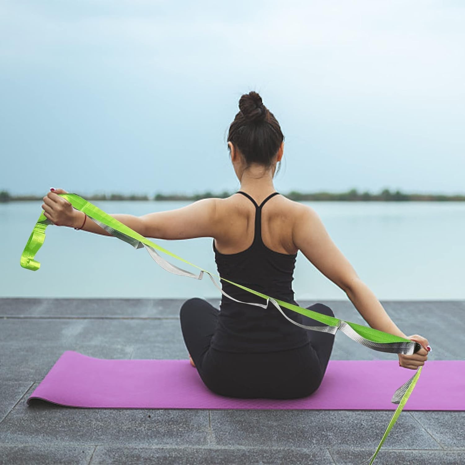 Nylon Yoga Strap with Workout Poster – 96 » Stretching Aid for Therapy & Fitness