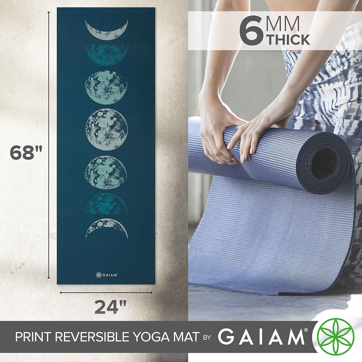 Gaiam Yoga Mat – Premium 6Mm Print Reversible Extra Thick Non Slip Exercise & Fi