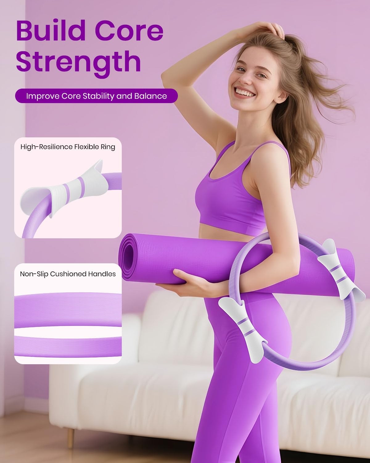 Pilates Ring Set for Women, Home Workout Pilates Equipment with Resistance Ba…