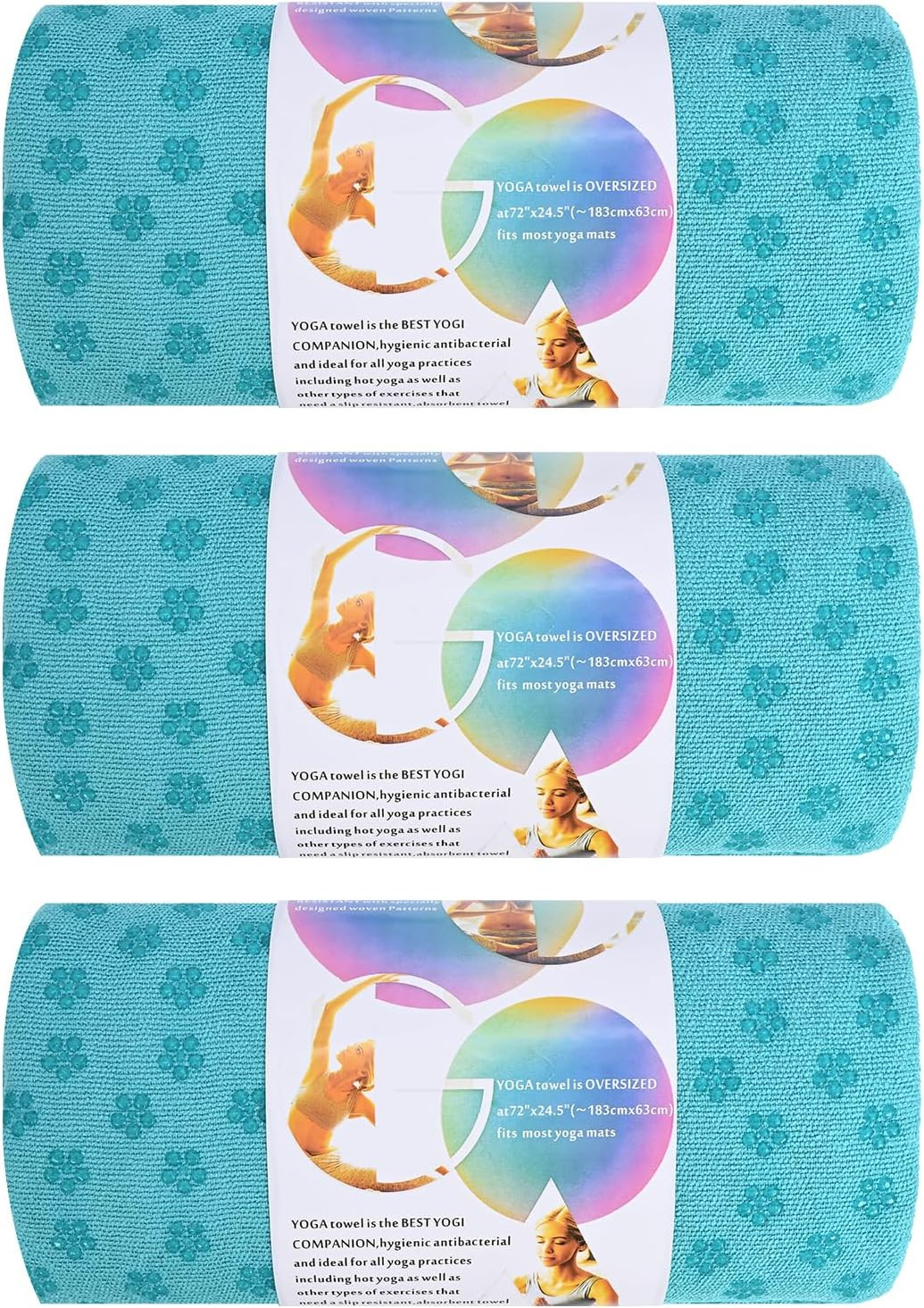 3 Pack Hot Yoga Towels with Plum Blossom Dots, Sky Blue Non-Slip Yoga Mat Towel,