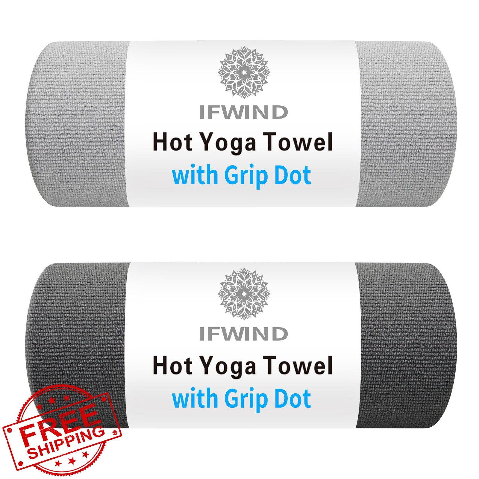 IFWIND 2 Yoga Mat Towels Light Gray Dark Gray