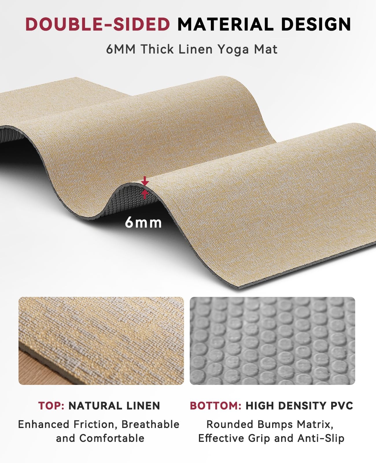 Extra Large Yoga Mat 84 »x30 »- 1/4 » Thick Natural Linen, Non-Slip Tear-Resi…