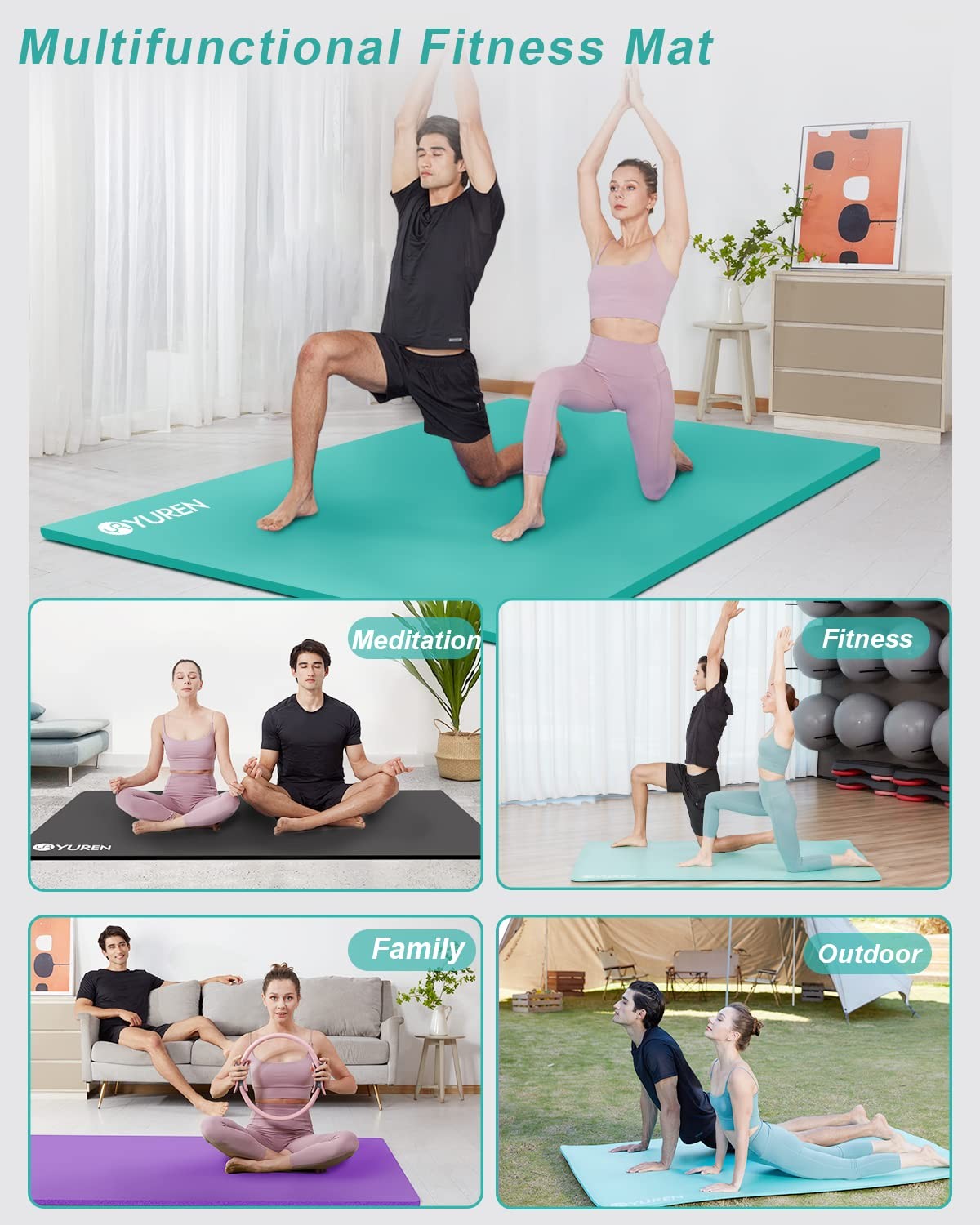 Yoga Mat XXL 200x130cm NBR 15mm Thick and Comfortable Gymnastics Mat for Home Fitness…