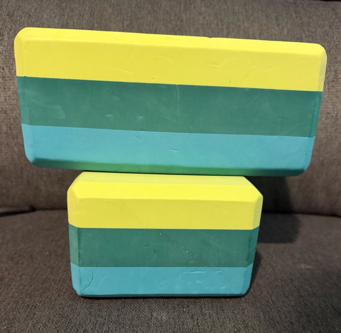 Gaiam Foam Yoga Blocks Set of 2 – Blue Green Yellow Unisex Adults