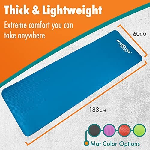 Exercise Mat 183cm x 60cm 12mm Thick NBR Foam Yoga Pilates Stretching Mat with