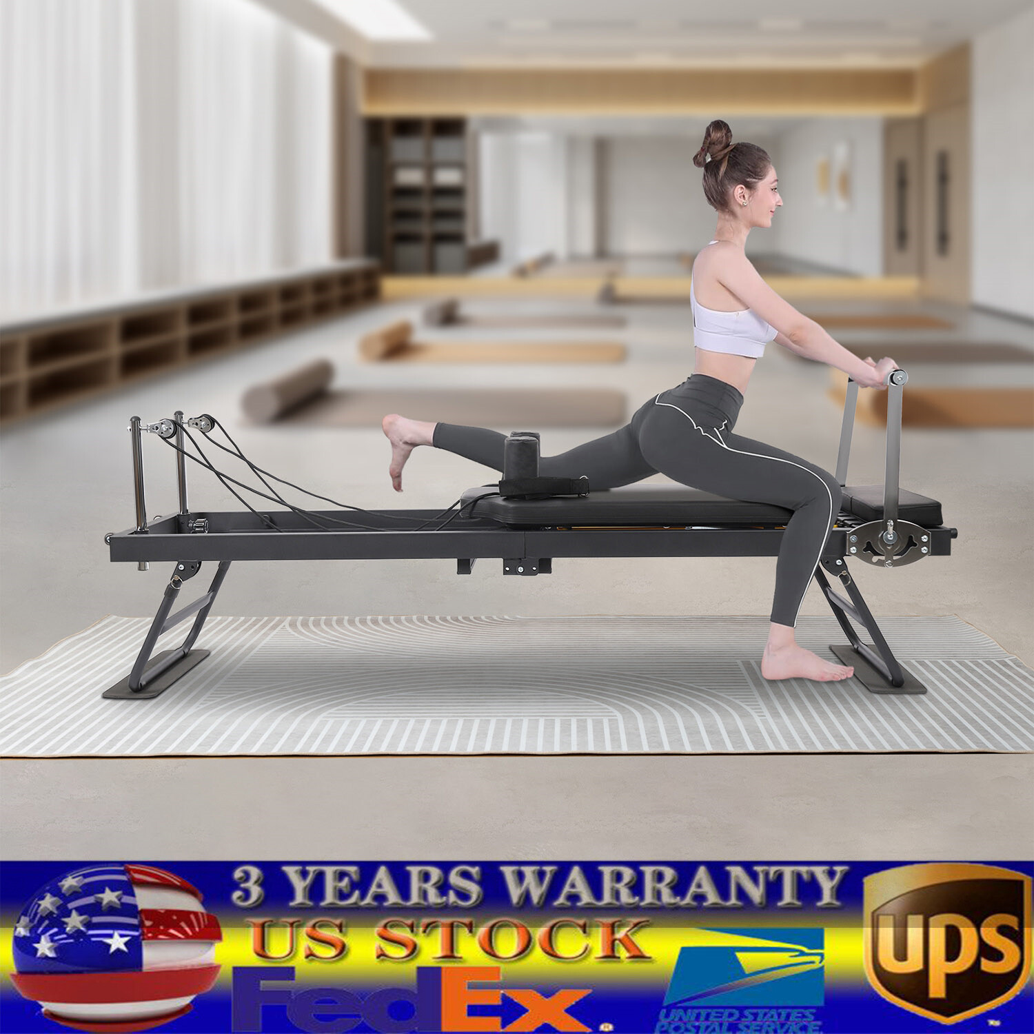 Foldable Pilates Reformer Workout Machine Cardio Fitness Full Body Yoga Reformer