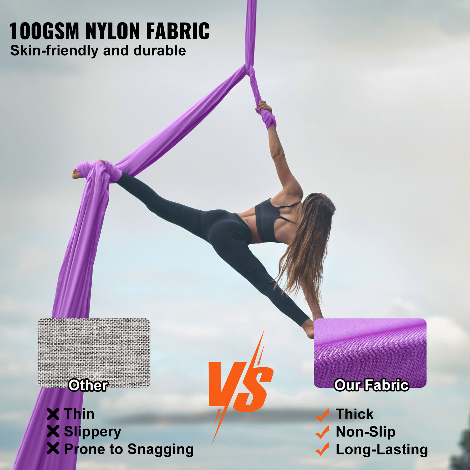 VEVOR Aerial Silk Yoga Swing Set 8.7 Yards Hammock Trapeze Inversion Fly Purple