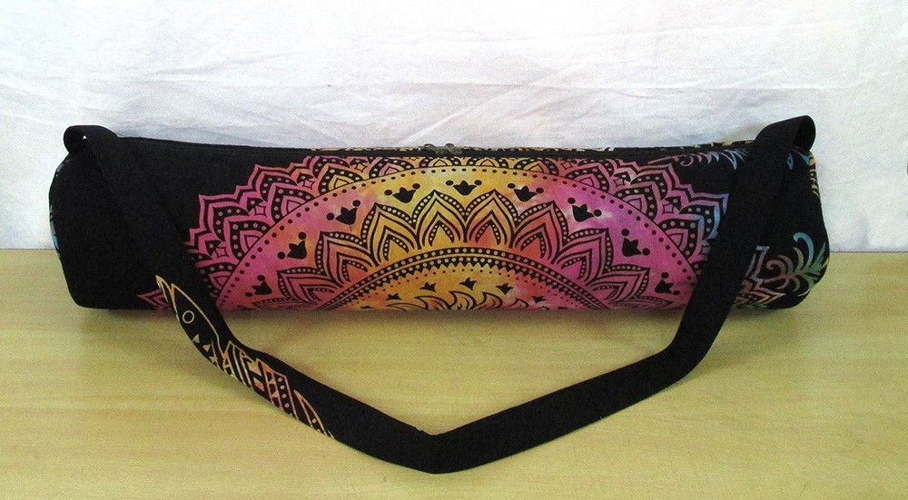 Indian Black Ombre Yoga Mat Carrier Bag Mandala Large Shoulder Strap