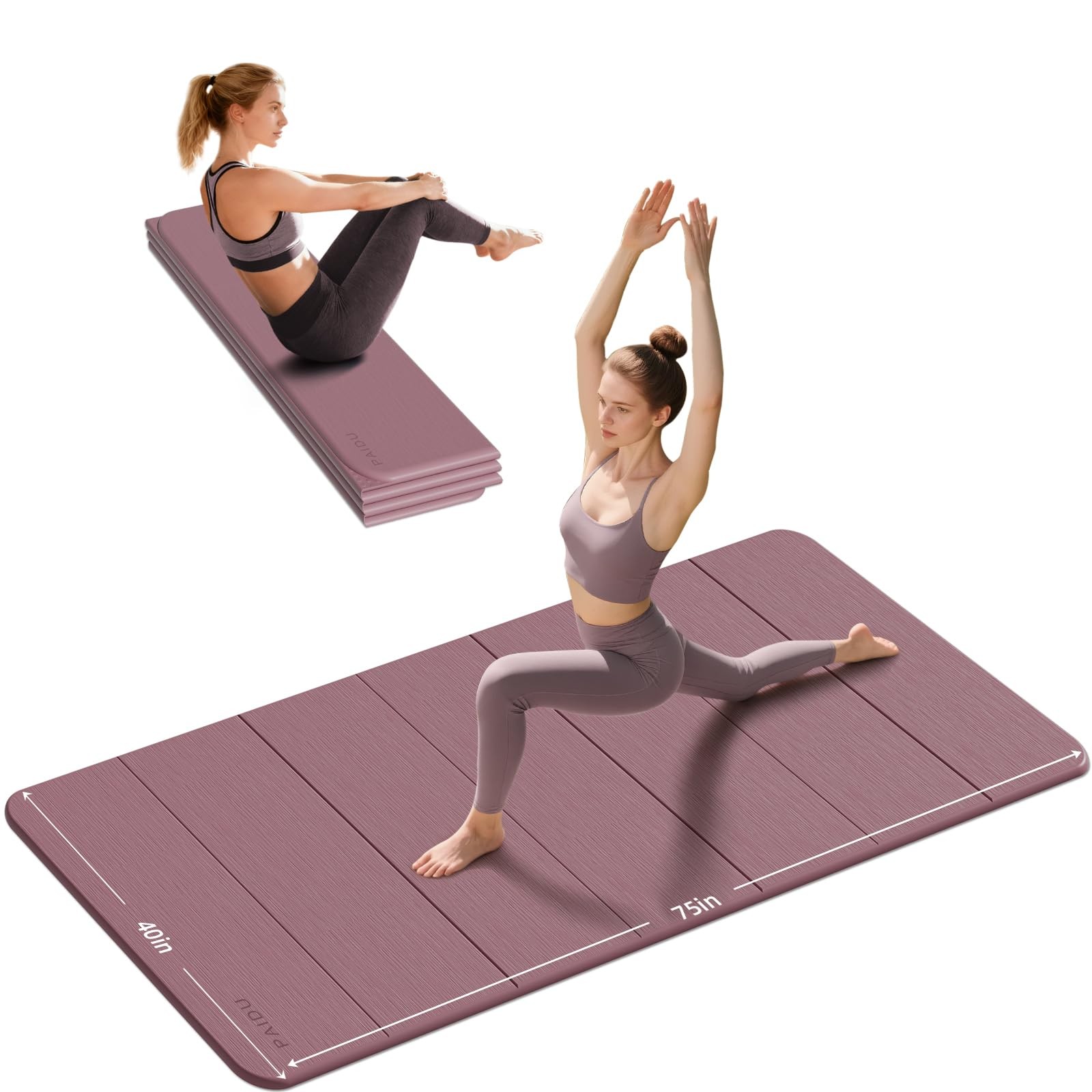 Foldable Yoga Mat thick- 2/5&Prime; (10MM) TPE Non-Slip Design, Quick Fold，Easy Sto…