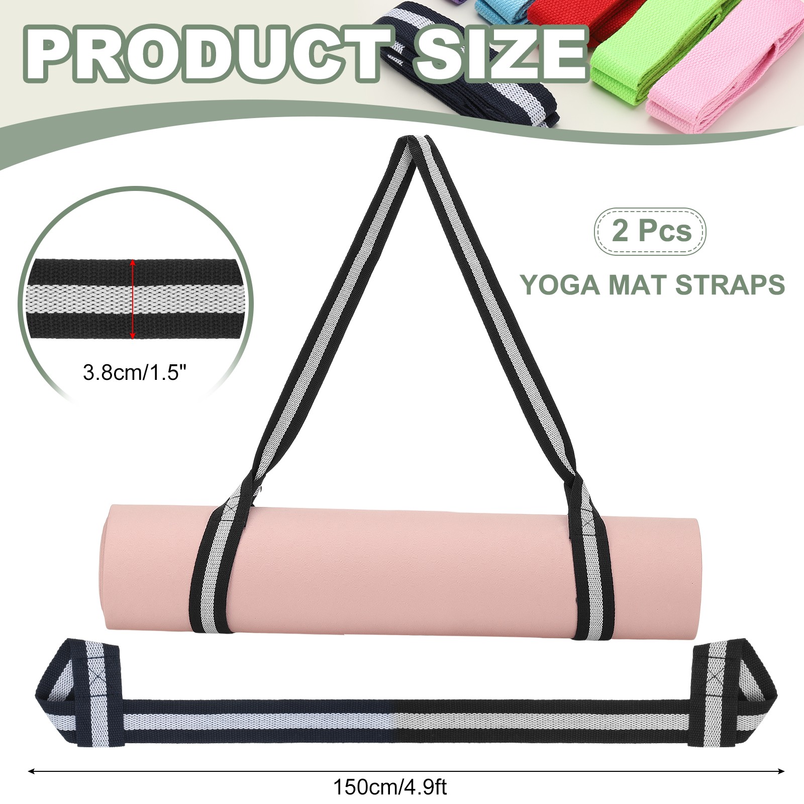 Yoga Mat Straps for Carrying, Adjustable Mat Holder, 2 Pcs & Black/White