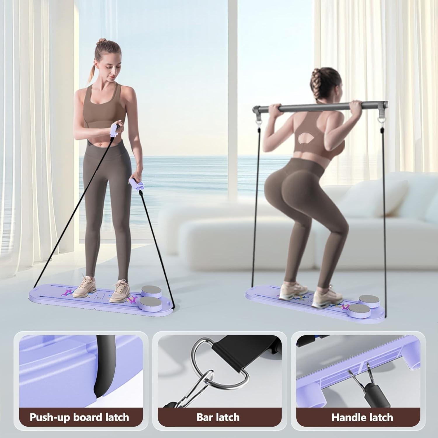 Foldable Pilates Board Home Gym Workout Set w/ Resistance Bands for Beginners