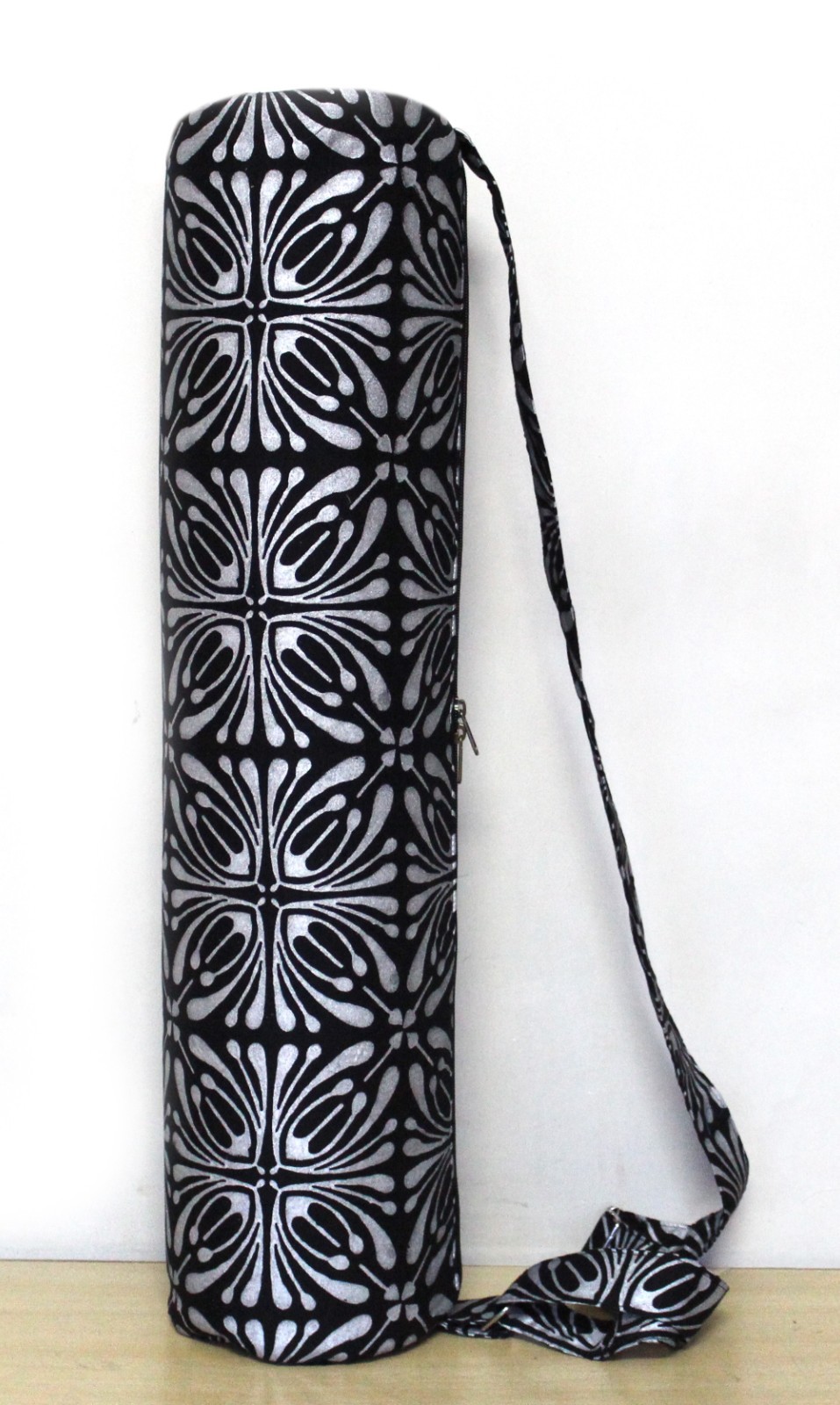Black Floral Yoga Mat Carrier Bags Hippie Mandala Cotton Bag With Shoulder Strap
