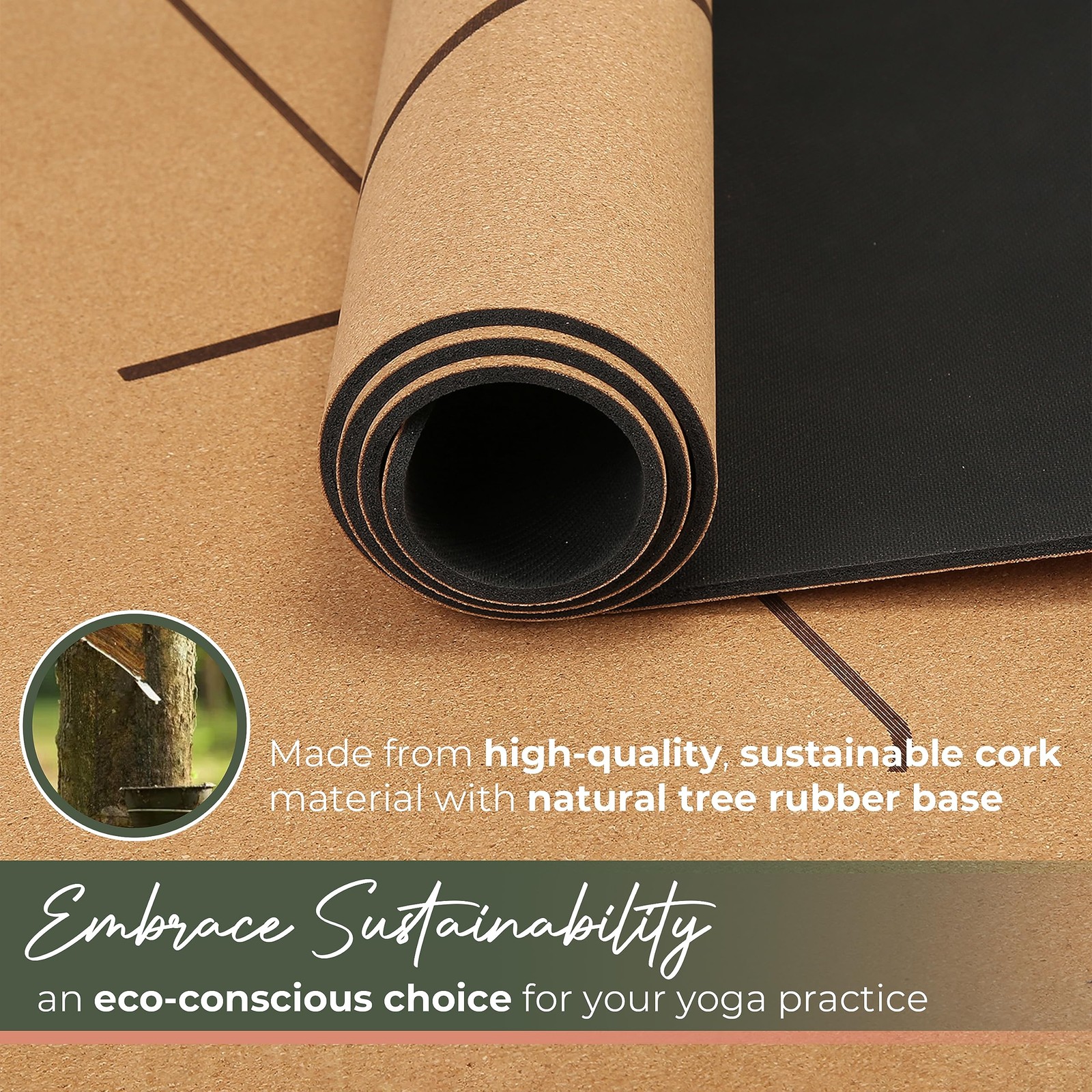 Premium Yoga Cork Mat | 5mm Thick Natural Tree Rubber Base and Bigger Mat for…