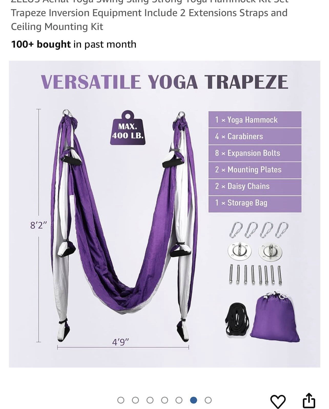 Trapeze Inversion Equipment Include 2 Extensions Straps and Ceiling Mounting