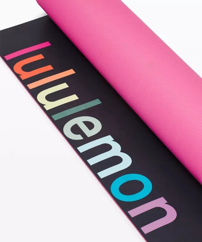 Lululemon Yoga Reversible The Mat 5mm Wordmark Sonic Pink 71&Prime;x 26&Prime; rainbow black