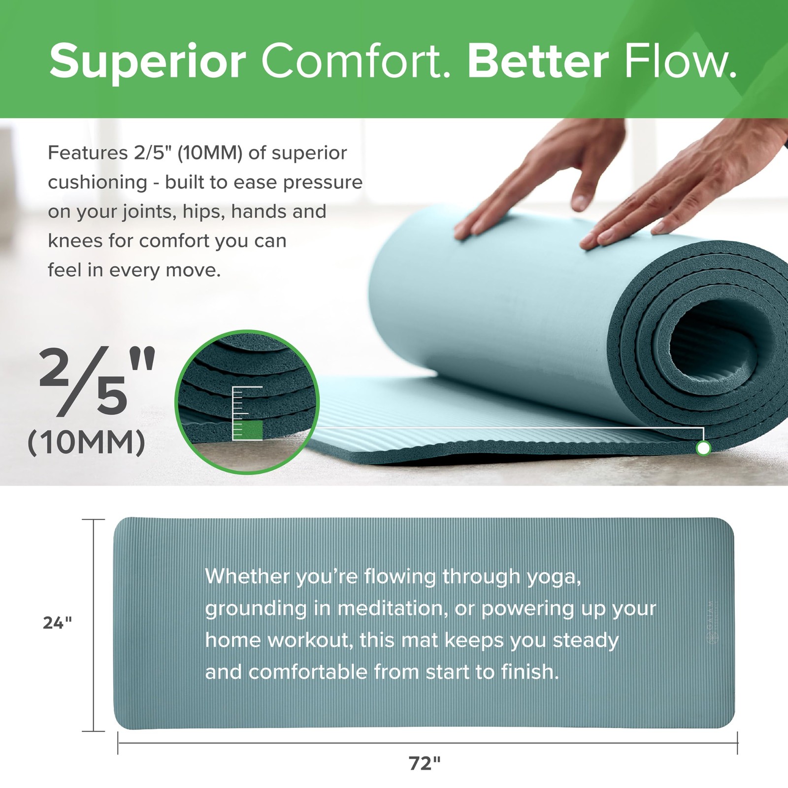 Gaiam Essentials 2/5 Thick (10mm) Yoga & Pilates Fitness & Exercise Mat with