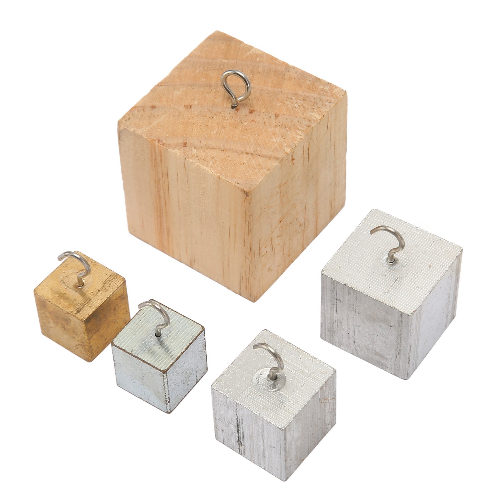 5x Density Cubes Set Copper Iron Aluminum Solid Wood Density Blocks For Phys SET