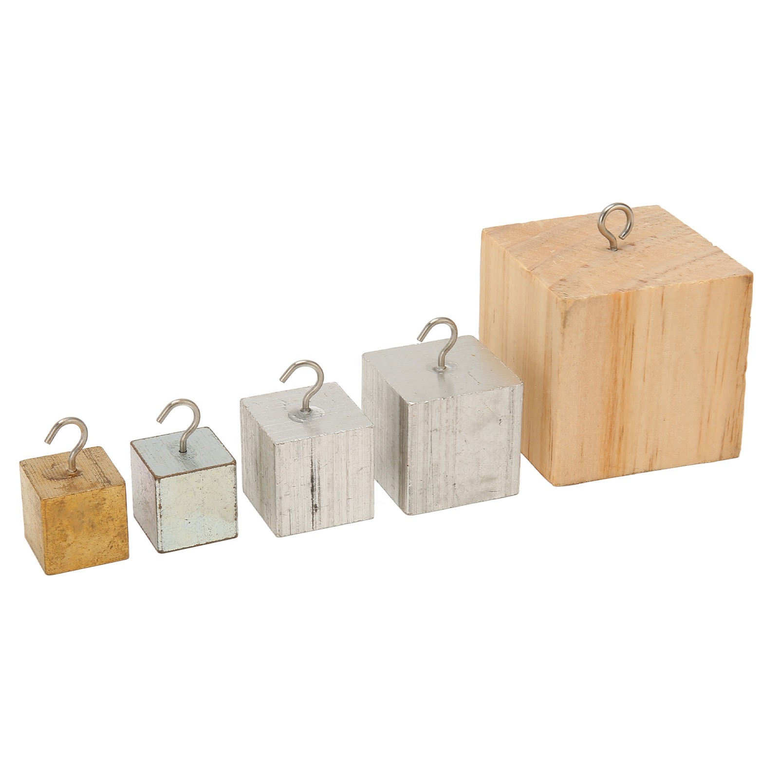 5x Density Cubes Set Copper Iron Aluminum Solid Wood Density Blocks For Phys SET