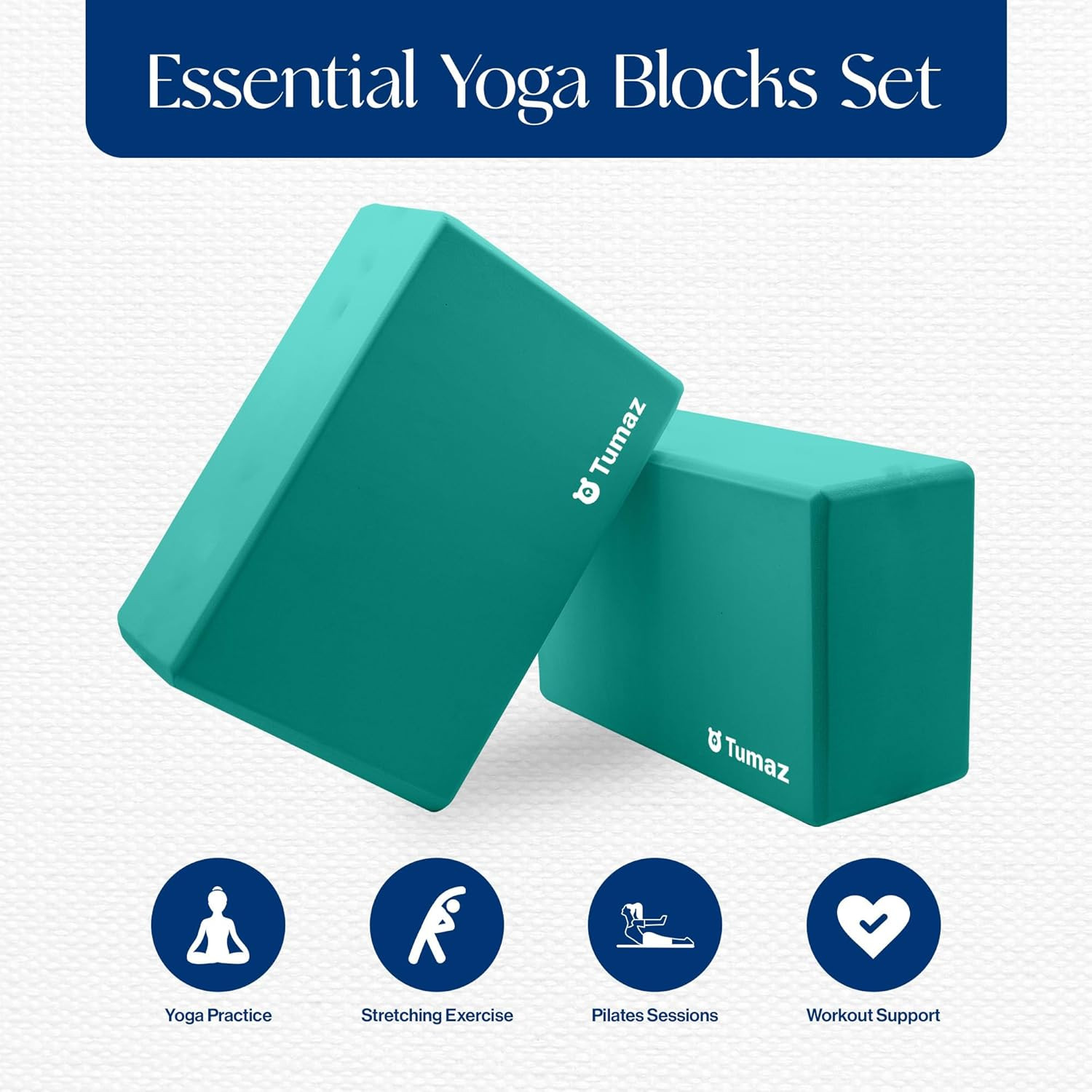 Tumaz Non-Slip Yoga Blocks 2-Pack – High Density/Lightweight EVA Foam & Natural