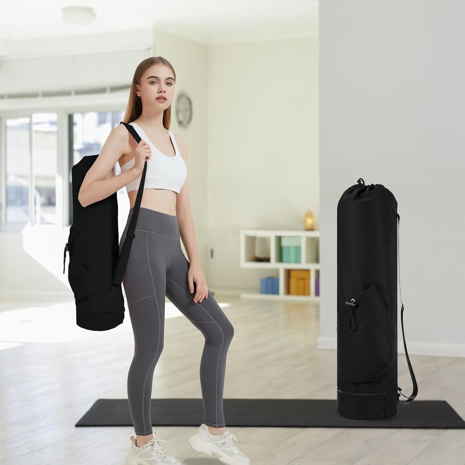 sportsnew Yoga Mat Bag with Water Bottle Pocket and Bottom Wet Pocket, Exercise