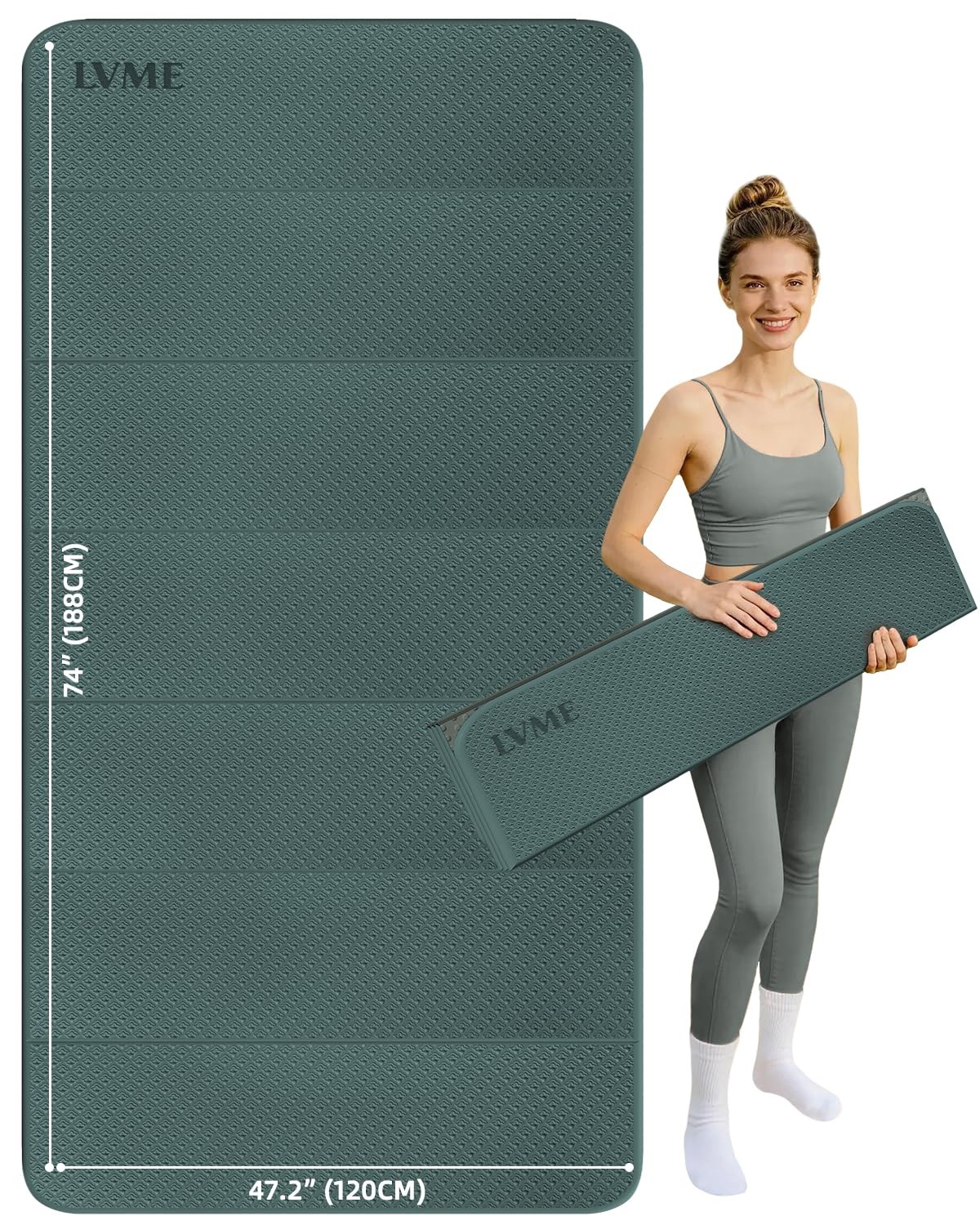 Large Yoga Mat, 74&Prime;x47.2&Prime; Extra Wide & Long Foldable Yoga Mat, 0.4&Prime; Thick Fol…