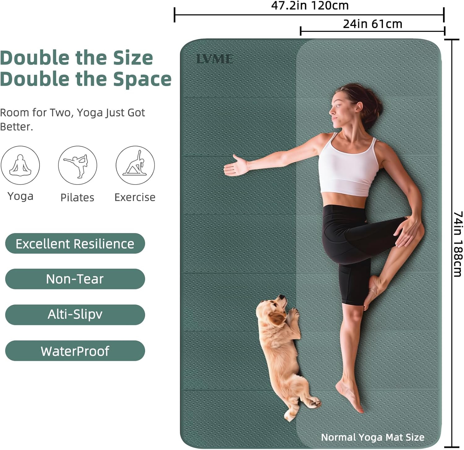 Large Yoga Mat, 74&Prime;X47.2&Prime; Extra Wide & Long Foldable Yoga Mat, 0.4&Prime; Thick Foldin